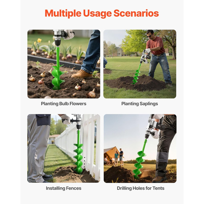 Бур для земляних робіт для дриля, Ø 15x80 см, сумісний з дрилями з внутрішнім діаметром 20 мм, бур для копання ям, садовий бур, насадки для буріння стовпчиків для саду, огорож та міні-екскаваторів