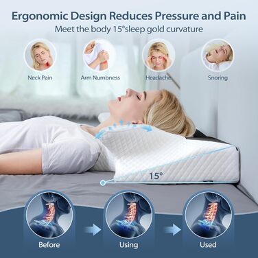 Ортопедична подушка для шиї HOMCA з піни з ефектом пам&39яті для шийного відділу хребта, ергономічна подушка для сну на спині, боці та животі, чорна, 70 x 40 x 8,5/14 см