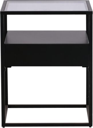 Журнальний столик Vissenbjerg, тумбочка з 1 шухлядою, стіл для вітальні, 51 x 40 x 40 см, столик для дивана, стільниця із загартованого скла, квадратний металевий каркас, чорний, матовий