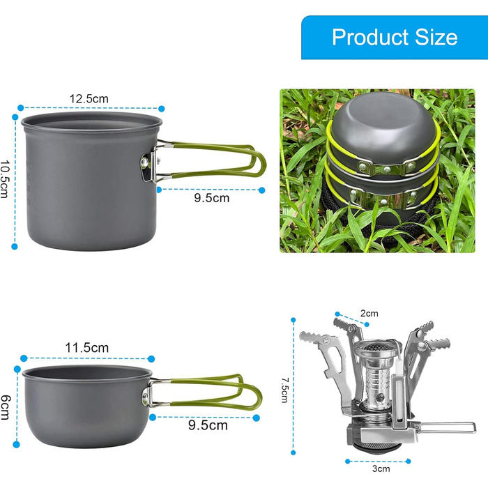 Набір посуду для кемпінгу AUTOPkio для 1-2 осіб, складний кемпінговий горщик для вулиці з газовою плитою, набір посуду для пікніка, легкий алюмінієвий набір для барбекю, походів, приготування їжі, рідкий газ, 10 предметів
