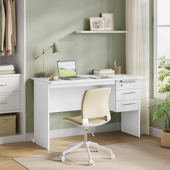 Письмовий стіл з 3 шухлядами, комп&39ютерний стіл білий, 120x60 см офісний стіл ПК стіл, дитячий робочий стіл, для кабінету, спальні, вітальні