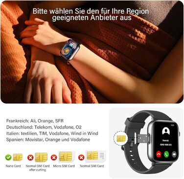 Розумний годинник 4G для дітей, чоловіків та жінок з Nano-SIM-карткою, телефоном, 1,92-дюймовим HD-дисплеєм, пульсометром, спортивними режимами, іграми, будильником, водонепроникністю IP68, крокоміром, фітнес-трекером для дітей 5-16 років, чорний