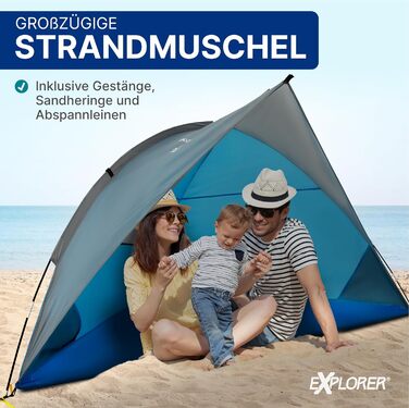 Пляжний намет EXPLORER Travel із захистом від ультрафіолету 80 240x125x125 см Маленький розмір у упаковці 9x32 см Легкий 1 кг Пляжний намет із сонцезахисним тентом та вітрозахисним тентом, дорожній розмір