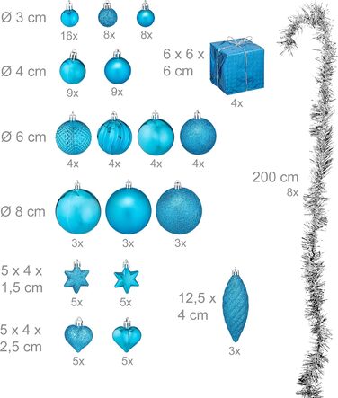 Набір із 110 шт різдвяні кульки сині Relaxdays
