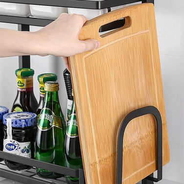 Постійна полиця для спецій OHMG, 3-рівнева кухонна полиця для банок зі спеціями, органайзер для кухонної стільниці, металевий органайзер для зберігання на робочій поверхні з тримачем для посуду, тримачем для обробної дошки (34*21*41,7 см (2 шари))