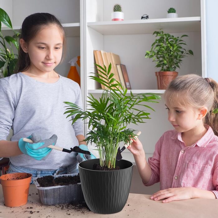 Набір з 5 квіткових горщиків із системою поливу, горщики для рослин 17,8 см із системою поливу, кашпо з блюдцем, набір квіткових горщиків, ідеально підходить для кімнатних та балконних садів, чорний 7 дюймів