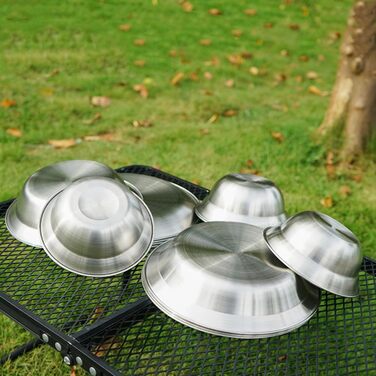 Набір туристичного посуду з нержавіючої сталі на 12 осіб, сріблястого кольору, штабельований, для подорожей та щоденного використання, ідеальний для кемпінгу та пікніків