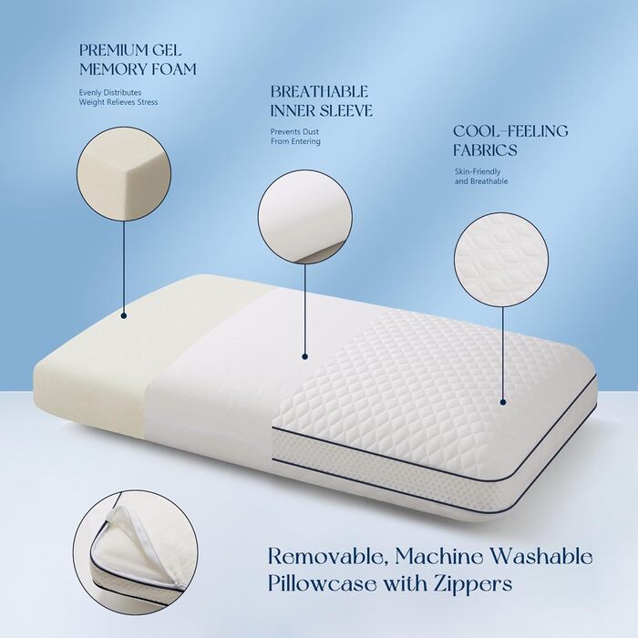 Подушка з гелевої піни з ефектом пам&39яті, ергономічна подушка зі знімним чохлом, ортопедична подушка для сну на боці, подушка для зняття болю в шиї, 70 * 40 * 13 см