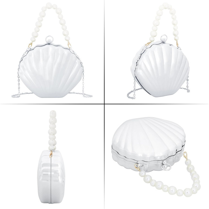 Клатч-розкладачка Морська Раковина з акрилу, з перлинною ручкою-ланцюжком. Вечірня сумочка для весілля, косплею, на плече або через плече, сріблястий.