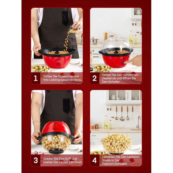 Машина для попкорну FOHERE, 3.5-літрова машина для дому, електричний попкорн-поппер з цукром та олією, антипригарне покриття, тиша та швидка, велика кришка як миска для подачі, для вечорів кіно