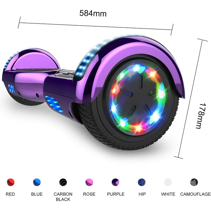 Гіроскутери GeekMe 6,5 дюймів з двома двигунами, 2 колесами та світлодіодними ліхтарями, Bluetooth, фіолетовий колір