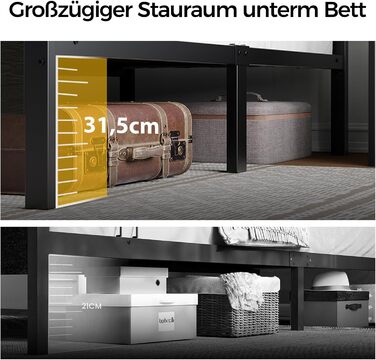 Ліжко Seventable 140x200 зі світлодіодним підсвічуванням, зарядною станцією (2 порти USB та 1 порт Type-C), металеве ліжко з м&39яким узголів&39ям та місцем для зберігання речей, двоспальне ліжко для спальні, чорне 140 x 200 см