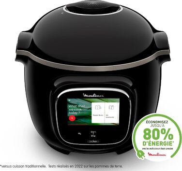 Інтелектуальна мультиварка-скороварка Moulinex Cookeo Touch Wifi (6 л) з сенсорним екраном, 250 вбудованими рецептами та формою для випічки 18 см, чорна (YY5297FB)