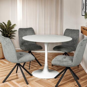 Обідній стіл WEBER INDUSTRIES ISA, круглий, з каменю, 4/5 осіб, діаметр 100 см, білий