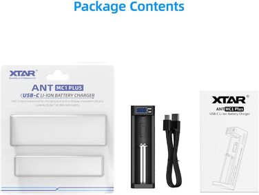 Зарядний пристрій XTAR MC1 Plus USB-C для літій-іонних акумуляторів 18650, 21700, 26650, 14500, 18350 - розумний зарядний пристрій 0,5A/1A з РК-дисплеєм, активацією 0V, відновленням після перерозряду, швидкою зарядкою через USB-C