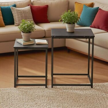 Журнальний столик BIGTREE, комплект із 2 шт., сучасний диван-столик, стіл для вітальні з дерева, столики, що складаються один на одного, квадратний/чорний