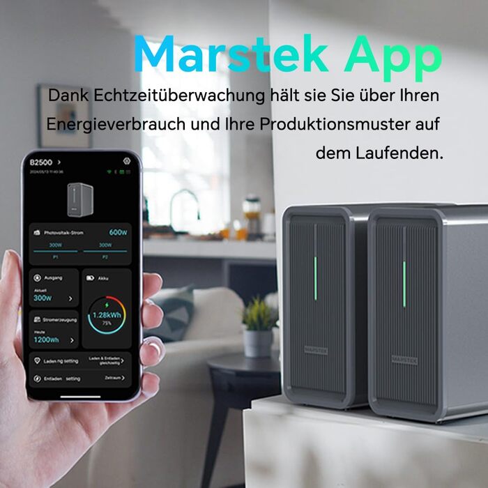 Балконна електростанція Marstek B2500 з накопичувачем 0 ПДВ, сонячний акумулятор LiFePO4 ємністю 2240 Втгод, 2 MPPT, максимальна вхідна потужність сонячних панелей 1600 Вт та вихідна потужність постійного струму 800 Вт, керування через додаток, IP65, Plug