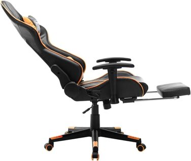 Геймерське крісло з підставкою для ніг, чорно-помаранчева штучна шкіра