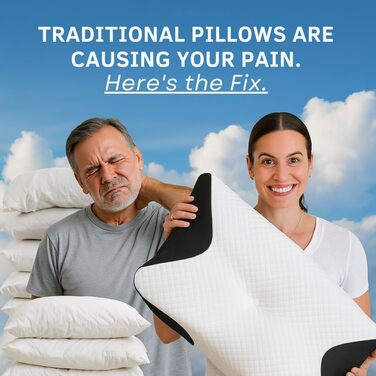 Подушка Skelda Remium Relief, новинка 2026 року. Ергономічна подушка для сну Skelda зі знімним чохлом, комфортна подушка з піни з ефектом пам&39яті, регульована, дихаюча, подушка з підтримкою шиї для сну на боці та на спині, біла.