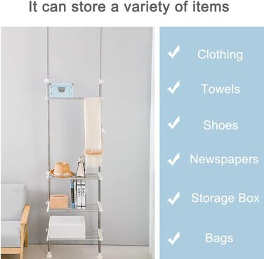 Рівнева стійка для білизни над туалетом, що економить місце у ванній кімнаті, подвійна натяжна штанга, стояча полиця, органайзер для полиць у ванній кімнаті, штанги для вішалок для одягу, не потрібно свердлити, колір слонової кістки, висота 295 см/116 дюй