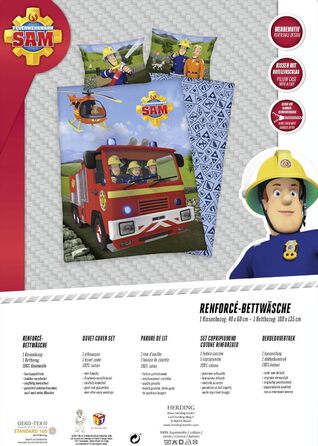 Комплект постільної білизни FEUERWEHRMANN SAM, двосторонній мотив, наволочка 40 x 60 см, підодіяльник 100 x 135 см, бавовна/армова