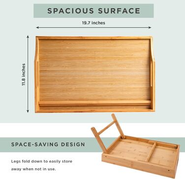 Бамбуковий піднос для ліжка ROSSIE HOME, великий, з тримачем для телефону та ноутбука (до 15.6 дюймів), натуральний колір, арт. 78007