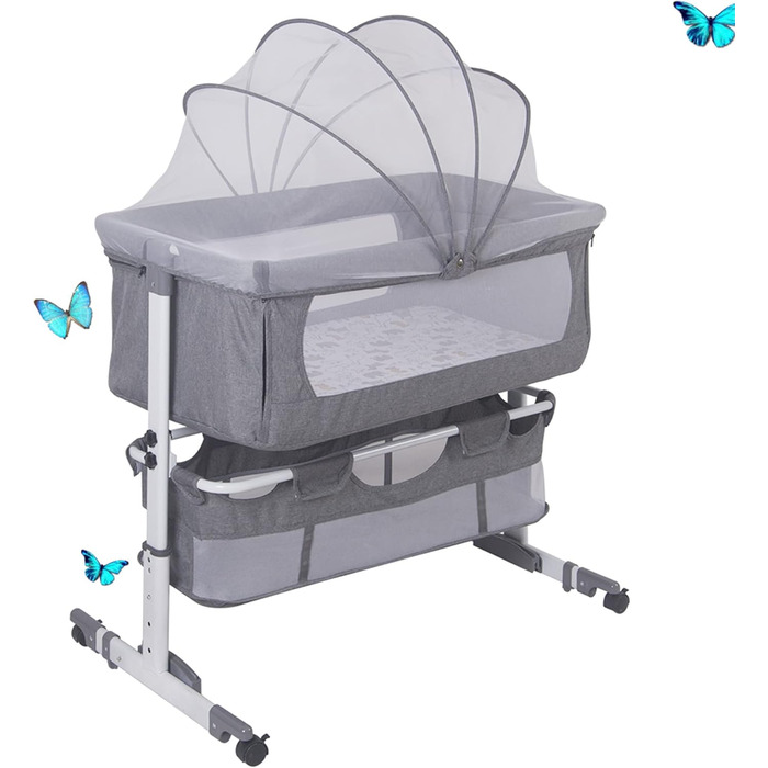 Дитяче ліжечко-тумбочка та окремостояче ліжечко, дитяче ліжечко-тумбочка для звичайних ліжок та ліжок з пружинним матрацом та колесами, дитяче ліжко Parents&39 Pride Complete Set (92 58 7090 см (сіро-біле))