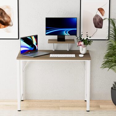 Письмовий стіл з полицею для монітора, стіл для ПК, комп&39ютерний стіл 80x40x75см, комп&39ютерний стіл, офісний стіл, дерев&39яний офісний стіл, стабільний стіл для ноутбука, робочий стіл, колір темного дерева 80x40x75см