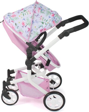 Лялькова коляска Mika, комбінована лялькова коляска 2в1 для дітей від 4 до 8 років, коляска для ляльок до 52 см, Квіти, рожева, 20