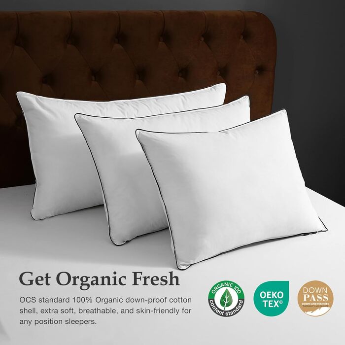 Пухові подушки DWR 40x80 см, комплект з 2 шт. , пір&39яні подушки з 3-камерним наповнювачем - розкішні подушки з гусячого пера та 100 органічна бавовняна тканина, надзвичайно комфортні, м&39які та підтримуючі, подушки 40x80 см, білі 40x80 см (2 шт.)