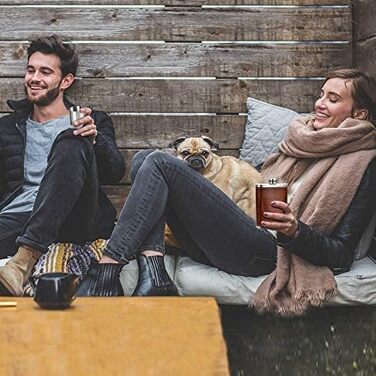 Фляга GENNISSY з нержавіючої сталі, 8 унцій, коричнева шкіряна, з 3 чашками та лійкою, 100 герметична, коричневого кольору, 236 мл