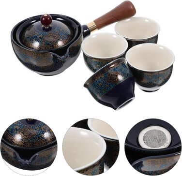 Набір для чаювання Ярдве з блакитної кераміки в традиційному стилі Кунг-Фу чайник та чашки зі зручною ручкою та ситечком