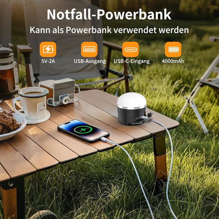 Акумуляторний світлодіодний ліхтар для кемпінгу, портативний ліхтар для намету 1000 люмен з 12 режимами RGB-освітлення, портативний зарядний пристрій, водонепроникний, міні-ліхтарик з магнітною основою для надзвичайних ситуацій, відключення електроенергії