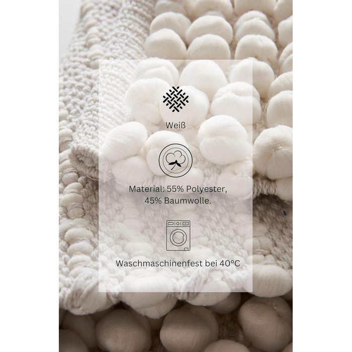 Килимок для ванної Jotex Hills, килимок для ванної Popcorn, суміш бавовни та поліестеру - білий, 50x80 см (прямокутний)