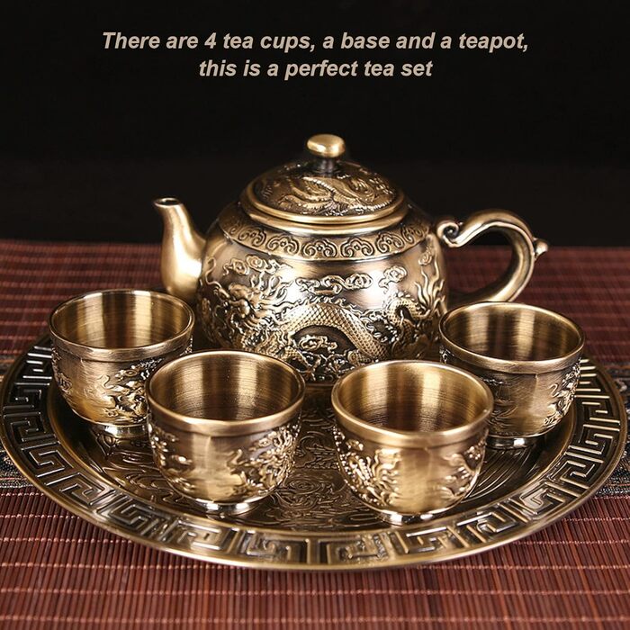 Турецький вінтажний чайний сервіз вишукана металева чайничка з розкішним рельєфним візерунком, мініатюрні чашки та блюдця для декору столу