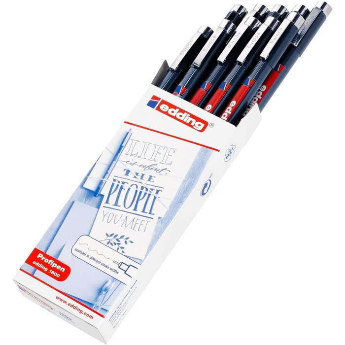 Ручка EDDING 1800 Precision Fine - чорна - 10 ручок - ширина лінії 0,7 мм - Fineliner для точного письма та ескізів - тонкий наконечник у металевій рамці - підходить для лінійок та трафаретів