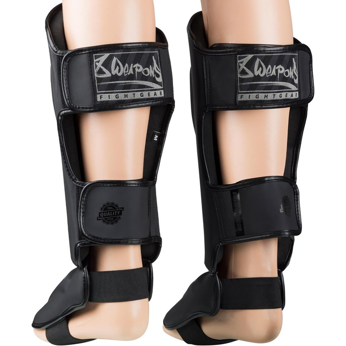 ЗБРОЇ Щитки для гомілок Unlimited 2.0, матово-чорні, для тренувань та змагань, високоякісна синтетична шкіра та ідеальна амортизація, муай-тай, K1, MMA, карате та кікбоксинг, 8