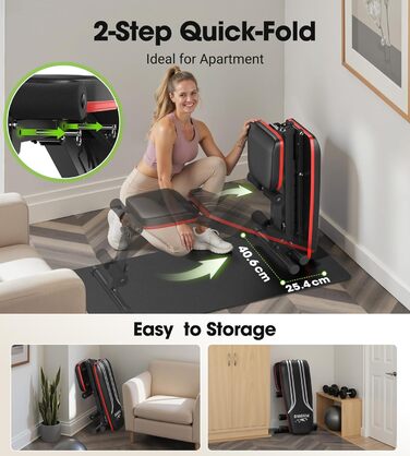 Багатофункціональна силова лава FLYBIRD, регульована спинка у 8 положеннях/регульована підставка для ніг у 3 положеннях, вантажопідйомність 300318 кг, складна тренувальна лава з нахилом 90 для домашнього спортзалу, чорно-червона