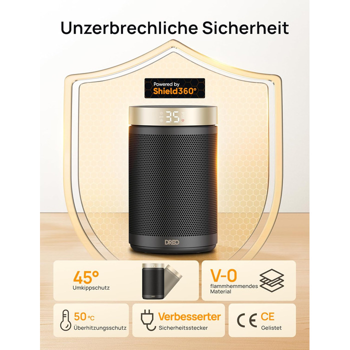 Енергозберігаючий тепловентилятор Dreo, енергозберігаючий безшумний кімнатний обігрівач 1500 Вт, портативний керамічний тепловенти