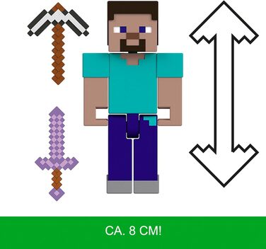 Фігурки та аксесуари Mattel Minecraft, точно в масштабі, приблизно 8 см заввишки, з піксельним дизайном (фігурки можуть відрізнятися) HTN05