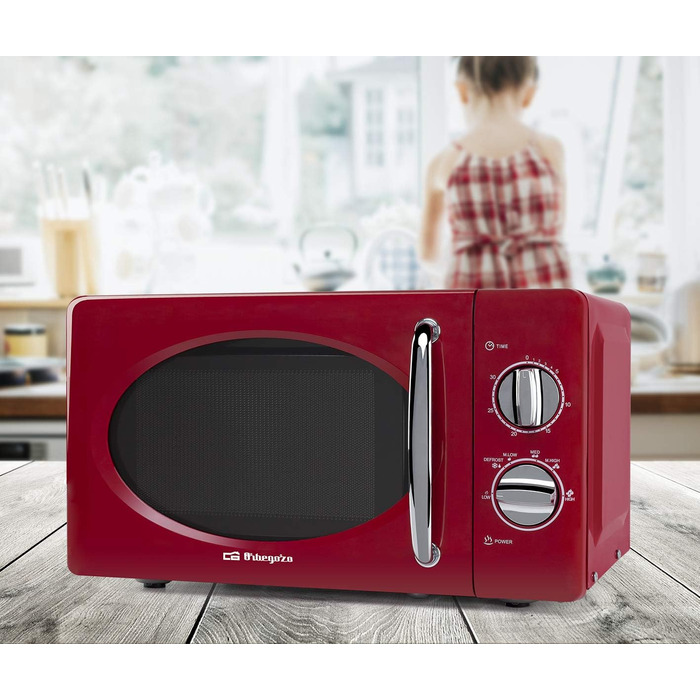Мікрохвильова піч ємністю 20 літрів, 6 рівнів потужності, таймер до 30 хвилин, вінтажний дизайн, 700 Вт, сталь, червоний, 2020 -