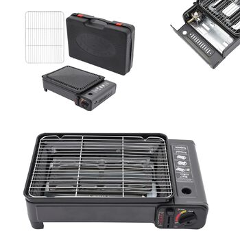 Газовий гриль-плита 2-в-1 для кемпінгу - портативний багатофункціональний гриль потужністю 3 кВт з п&39єзоелектричним запалюванням та запобіжним клапаном, включає комплект грилів алюмінієвий кейс (3,2 кг) для використання на вулиці/кемпінгу/балконі (41,5 