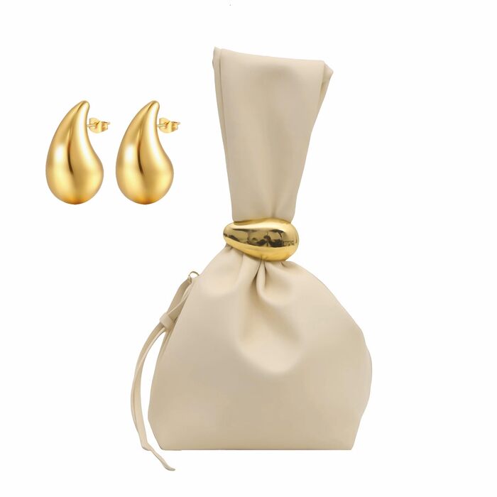 Жіноча сумочка із золотою сережкою, маленький вечірній клатч зі штучної шкіри, гаманець, браслет, бежевий