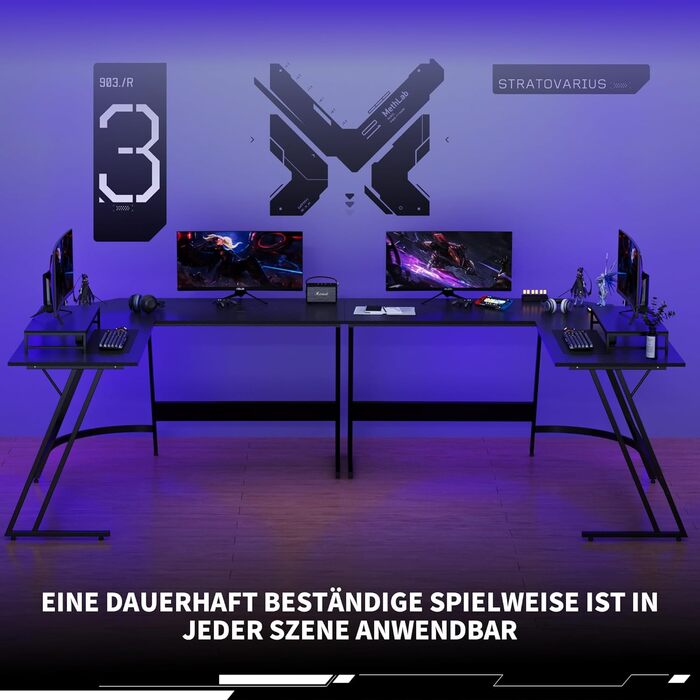 Геймерський стіл Yansee L-подібної форми, кутовий стіл для геймерів, великий комп&39ютерний стіл, 130x130 см, чорний