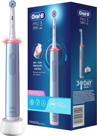 Електрична зубна щітка Oral-B PRO 3 3000 Sensitive Clean, з 3 режимами чищення, включаючи чутливий і візуальний контроль тиску на 360 для догляду за зубами, розроблений Braun, blau Blau Single