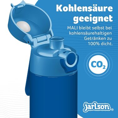 Дитяча пляшка для пиття Jarlson MALI з нержавіючої сталі ТЕРМОС - Герметична дитяча пляшка для пиття - Підходить для газованих напоїв - Термопляшка для школи та дитячого садка (Синя, 500 мл)