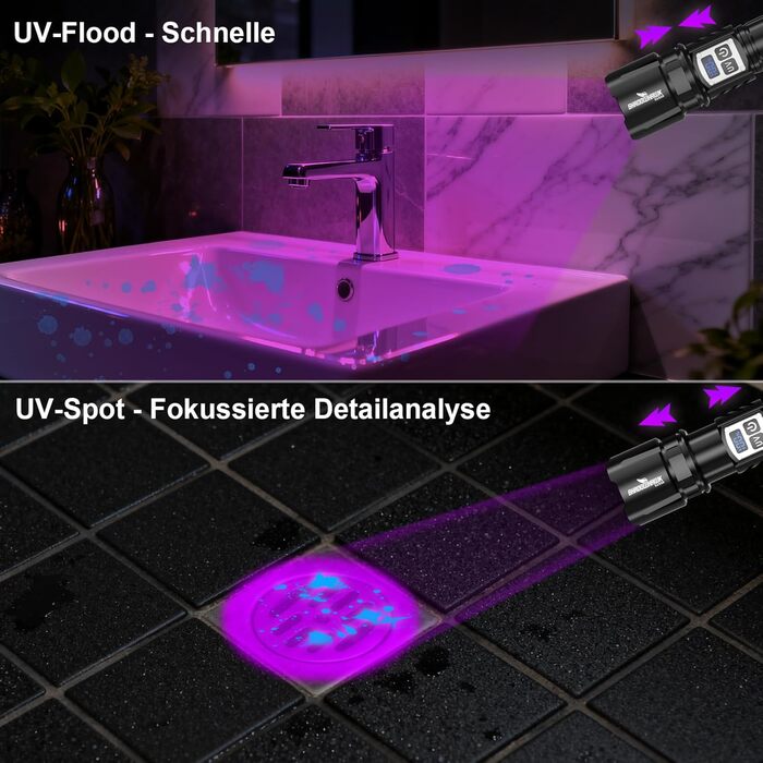 Акумуляторний ліхтарик Shadowhawk 2-в-1 зі світлодіодним/УФ-підсвічуванням та подвійним перемикачем Надзвичайно яскравий ліхтарик 500 000 люменів з чорним УФ-підсвічуванням для інспекції/кемпінгу/використання на свіжому повітрі, плавне регулювання яскраво