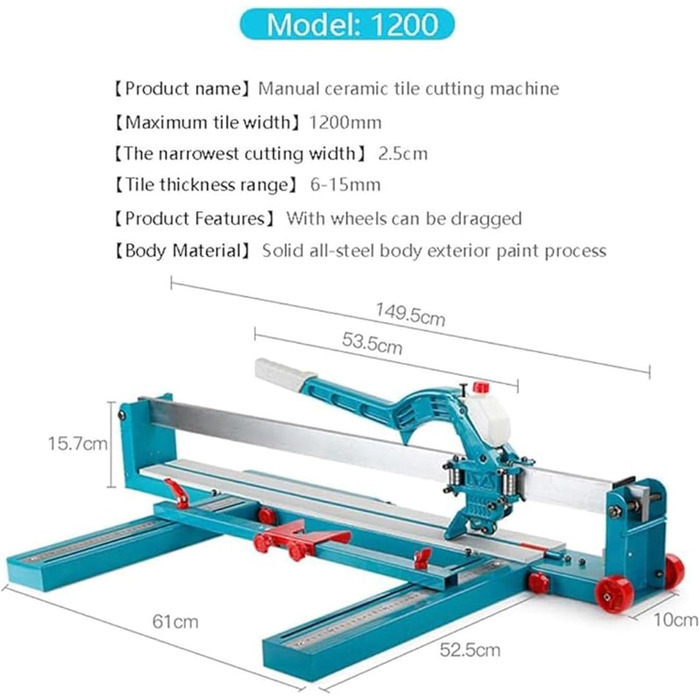 Ручний плиткоріз YANGYMM широкоформатний, регульований лазерний плиткоріз, для точного різання плитки, ширина різання 1200 мм, товщина різання 6-15 мм
