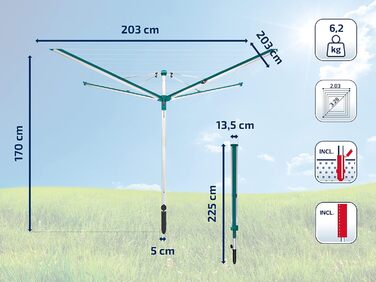 Ротаційна сушильна машина Leifheit Linomatic 500 Deluxe Cover з втягуванням шнура для чистої білизни, парасолька для прання для вс