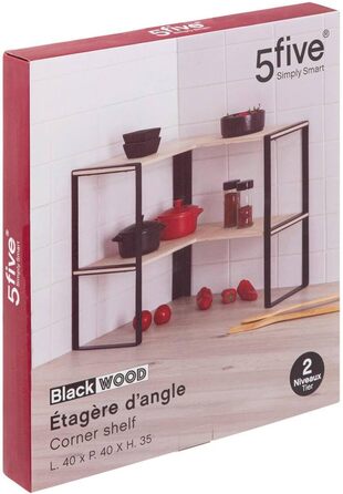Кутова полиця на 2 рівні чорне дерево, вис. 35 см, бежевий, 5five -